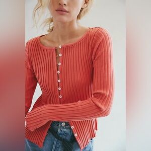 NWOT Free People Tilly Long Sleeve Cardigan Coral S